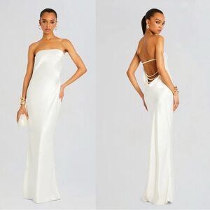 Retrofete Wendi Strapless Maxi Dress Satin Formal Bridal Wedding Party Gala